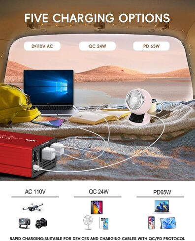 YSOLX 800W Power Inverter DC 12V to 110v AC Converter, Peak 1600W, 4.2A Dual USB Ports, Dual AC Outlet, Power Inverters for Vehicles, RV, Home, Camping in Saudi Arabia