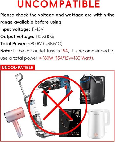 YSOLX 800W Power Inverter DC 12V to 110v AC Converter, Peak 1600W, 4.2A Dual USB Ports, Dual AC Outlet, Power Inverters for Vehicles, RV, Home, Camping in Saudi Arabia