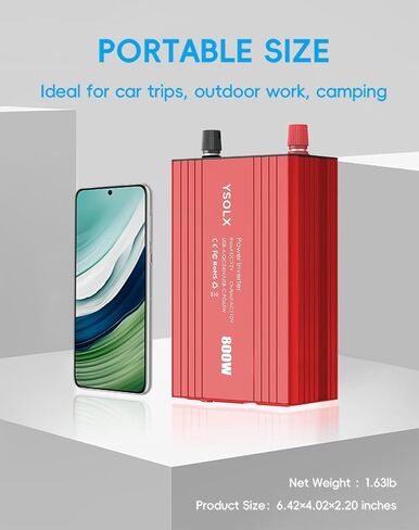YSOLX 800W Power Inverter DC 12V to 110v AC Converter, Peak 1600W, 4.2A Dual USB Ports, Dual AC Outlet, Power Inverters for Vehicles, RV, Home, Camping in Saudi Arabia
