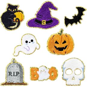 8Pcs Christmas Chenille Patches Cute Glitter Santa Claus Xmas Tree Gingerbread Man Sew Iron on Repair Embroidered Applique Holiday DIY Craft Decorative Collection Gift for Clothing Backpack Hat