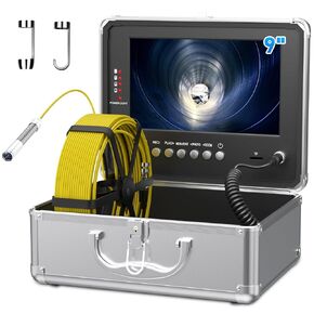 Sanyipace Sewer Camera, 9'' FHD Monitor, Portable Design, 0.15in/3.8mm Cable, IP68 Waterproof Borescope Sewer Inspection Camera with Light, 2600mAh Battery, DVR Recorder with Sounds, 33ft/10m