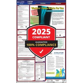 ملصق J. J. Keller & Associates, Inc. لعام 2024 في فلوريدا وقانون العمل الفيدرالي (بالإسبانية، ولاية فلوريدا) - ملصق مصفح الكل في واحد متوافق مع إدارة السلامة والصحة المهنية (OSHA)