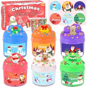 25 Pack Christmas Slime Party Favors for Kids, Galaxy Slime Bulk DIY Stress Relief Putty Toy with a Beautiful Card and Fun Slime Charms, Christmas Birthday Goodie Bag Stuffer Slime Kit for Girls Boys