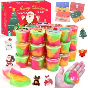 25 Pack Christmas Slime Party Favors for Kids, Galaxy Slime Bulk DIY Stress Relief Putty Toy with a Beautiful Card and Fun Slime Charms, Christmas Birthday Goodie Bag Stuffer Slime Kit for Girls Boys
