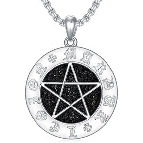 Pentagram Necklace 925 Sterling Silver Pentacle Pendant Necklace for Men Women Boy Christmas Birthday Gifts