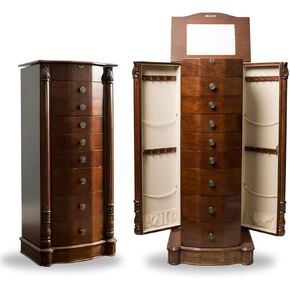 Hives & Honey - Louis Locking Jewelry Storage Organization Armoire, Oak