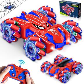 Spider Remote Control Car for Boys Double Sided RC Stunt Cars Toys 360°Rotating 4WD Off-Road RC Car with Cool Headlights 2.4Ghz Indoor/Outdoor Rechargeable Toy Car for 4-6 5-7 6-8 8-12 Boy Girl Gifts