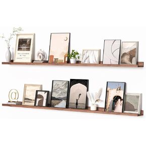Picture Ledge Shelf, Floating Shelves Set of 2, 36 Inches Picture Shelf for Wall with Ledge, Kids Bookshelf Wall Mounted for Living Room Bedroom Decor Books Photo Frames - Natural Oak