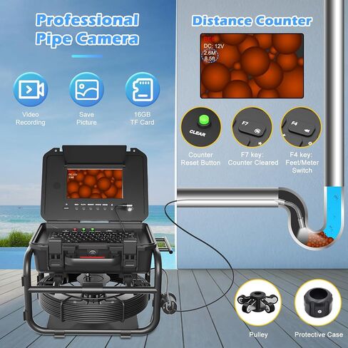 Sanyipace Sewer Camera, 9'' FHD Monitor, Portable Design, 0.15in/3.8mm Cable, IP68 Waterproof Borescope Sewer Inspection Camera with Light, 2600mAh Battery, DVR Recorder with Sounds, 33ft/10m in Saudi Arabia
