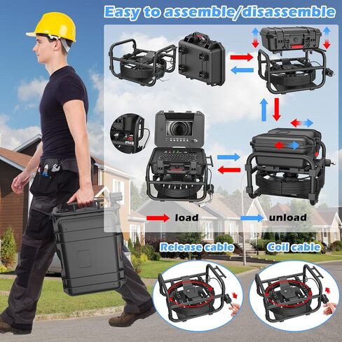 Sanyipace Sewer Camera, 9'' FHD Monitor, Portable Design, 0.15in/3.8mm Cable, IP68 Waterproof Borescope Sewer Inspection Camera with Light, 2600mAh Battery, DVR Recorder with Sounds, 33ft/10m in Saudi Arabia