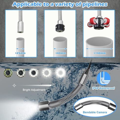 Sanyipace Sewer Camera, 9'' FHD Monitor, Portable Design, 0.15in/3.8mm Cable, IP68 Waterproof Borescope Sewer Inspection Camera with Light, 2600mAh Battery, DVR Recorder with Sounds, 33ft/10m in Saudi Arabia
