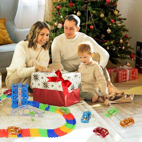 Tracks Cars Magic,Light Up Magic Toy Race Cars Glow in The Dark Toy Cars Gifts for 3 4 5 6 7 8 Kid,Boy&Girl with 5 LED Flashing Light Battery Operated Vehicle Compatible with Most Race Tracks(4pcs) in Kuwait