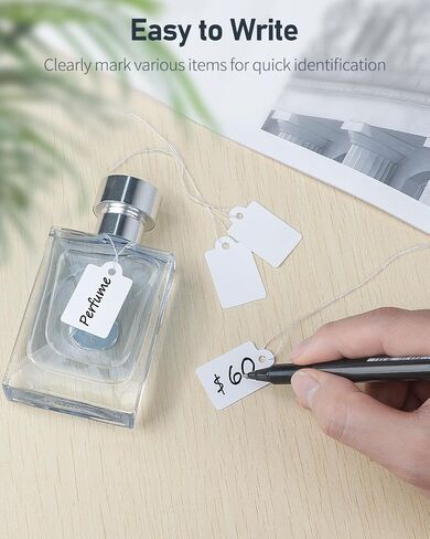 Uniclife 200 Pcs Price Tags with 200 Pcs Wires 1 Inch Writable Price Labels White Price Display Tags for Pricing Clothing Luggage Tools Blank Hang Tags Merchandise Marking Tags, 1.38" x 0.87" in Saudi Arabia
