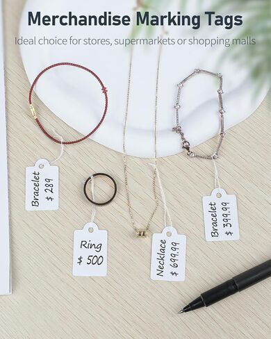 Uniclife 200 Pcs Price Tags with 200 Pcs Wires 1 Inch Writable Price Labels White Price Display Tags for Pricing Clothing Luggage Tools Blank Hang Tags Merchandise Marking Tags, 1.38" x 0.87" in Saudi Arabia