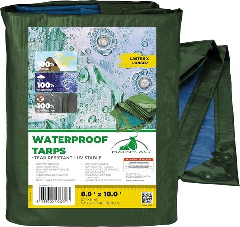 RX-90-8’x10’ Feet Tarps Heavy Duty Waterproof, UV Resistant, Rip & Tear Proof Poly Tarp with Multilayered Cross Laminated Tarpauline for Garden, Camping & Furniture Cover - 90 GSM - Green in Saudi Arabia