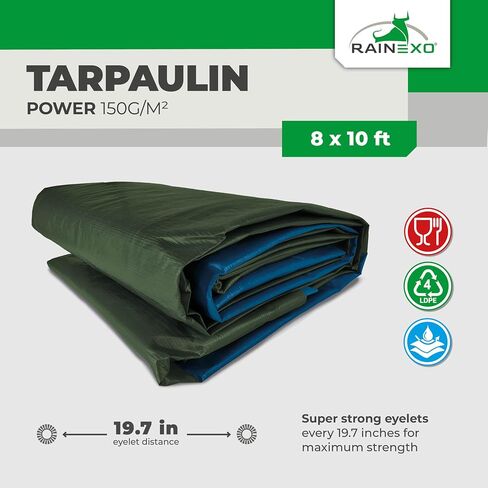 RX-90-8’x10’ Feet Tarps Heavy Duty Waterproof, UV Resistant, Rip & Tear Proof Poly Tarp with Multilayered Cross Laminated Tarpauline for Garden, Camping & Furniture Cover - 90 GSM - Green in Saudi Arabia