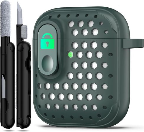 غطاء حافظة AirPods مع مجموعة تنظيف، تصميم قفل مضاد للسقوط، حماية قوية من السقوط، ألياف كربون سوداء لعلبة شحن Apple AirPods الجيل الثاني الأول، أسود in Kuwait
