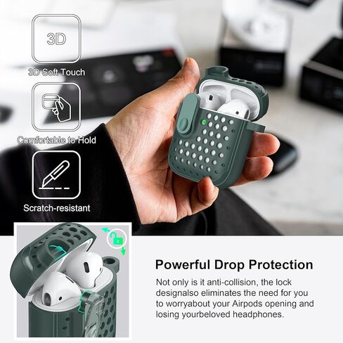 غطاء حافظة AirPods مع مجموعة تنظيف، تصميم قفل مضاد للسقوط، حماية قوية من السقوط، ألياف كربون سوداء لعلبة شحن Apple AirPods الجيل الثاني الأول، أسود in Kuwait