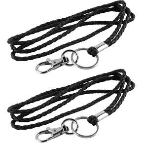 PLENTY Braided Leather Lanyard, 2PCS Handmade Strong Office Long Neck Strap with Clasp and Keychain for ID Badge and Keys