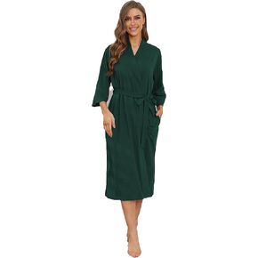 Womens Cotton Robe, Long Knit Bathrobe Lightweight Kimono Soft Sleepwear V-Neck Ladies Loungewear S-3XL
