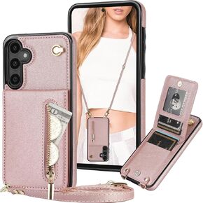 حافظة CCSmall Crossbody لهاتف Samsung Galaxy S24 Ultra، حافظة يد من جلد البولي يوريثان بسحاب وغطاء قلاب مع مسند لهاتف Samsung Galaxy S24 Ultra ZP أسود