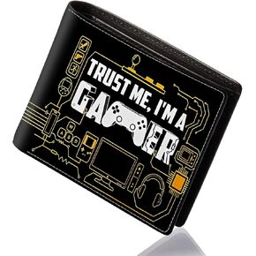 Gaming Teen Boys Wallet - Cool Wallet for Boys Video Game Design Slim Leather Bi-Fold Wallets with Coin Pocket Credit ID Card Cash Holder ID Window Black Purse Wallets for Boy Teens Youth Men Teenager