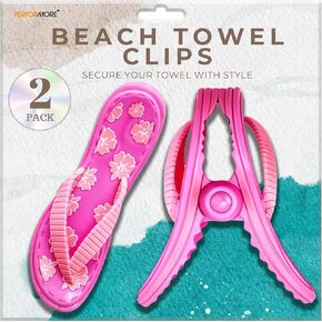 2 Pack of Flamingo Beach Towel Clips, Portable Towel Holder Clips, Secure Clips for Beach Chairs Deck Patio Pool Boat Cruise Lounge Chair Accessories (Pink)