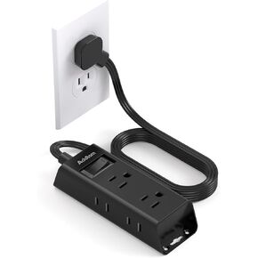 Flat Extension Cord - Addtam 5 ft Ultra Flat Plug Power Strip with 6 Outlets Extender, No Surge Protector for Cruise Ship, Travel, Dorm Room Essentials(2 Pack)