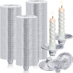 300 Pcs Aluminium Foil Candle Holder for Shabbat Bulk Disposable Candle Drip Protectors Heavy Duty Candle Drip Cups Candlestick Holders Aluminum Protector Bobeches