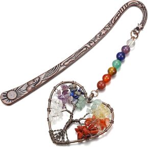 MANIFO Vintage Metal Bookmark Reiki Healing 7 Chakra Crystal Gemstone Life Tree Pendant Charm Book Marker for Women Teachers Readers Christmas Gifts