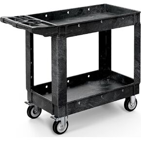 YITAHOME Utility Cart,550 lbs Capacity, 40 x 17 Inch Heavy Duty Plastic Service Cart with Wheels, 2 Shelf Rolling Storage Work Carts Suitable for Warehouse, Garage, School & Office, Cleaning, Gray