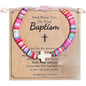 Christian Gift for Women Cross Polymer Clay Bracelet First Communion Confirmation Religious Baptism Jewelry Easter Thanksgiving Graduation Thanksgiving Gifts