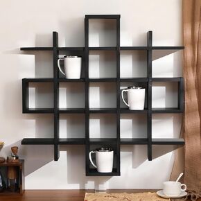 Suzile Farmhouse White Oversize Coffee Mug Display Rack Wooden Display Shelves Rustic Wooden Floating Curio Shelf Travel Mug Shelf Wall Mounted Coffee Mug Rack Holder Shadow Box Shelf (22 Slots)