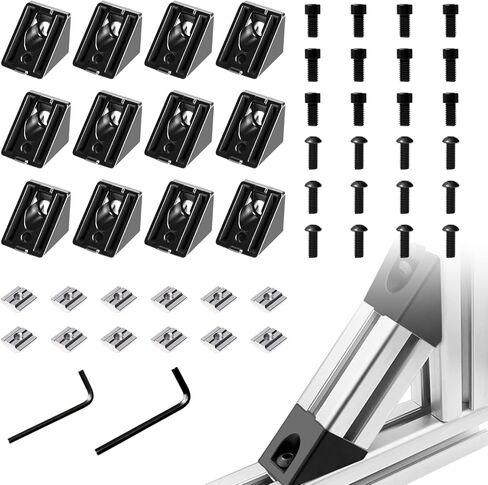 24pcs 2020 Aluminum Extrusion Corner Bracket 2020 Hardware V-Slot Accessories T-Slot with Screws for 8020 Aluminum Profile 3D Printer Accessories Black in Kuwait