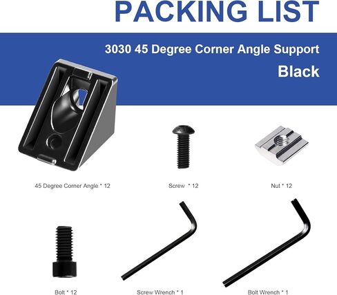 24pcs 2020 Aluminum Extrusion Corner Bracket 2020 Hardware V-Slot Accessories T-Slot with Screws for 8020 Aluminum Profile 3D Printer Accessories Black in Kuwait