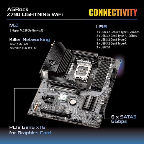ASRock Z790 Lightning WiFi (Phantom Gaming) 14th, 13th & 12th Gen Intel® Core™ Processors (LGA1700) DDR5 Windows® 10 64-bit / 11 64-bit Motherboard in Saudi Arabia