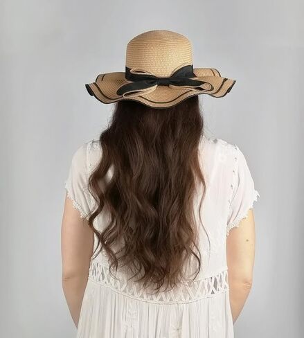 قبعة قش مرنة على شكل صدفة أنيقة مع فيونكة: إكسسوار صيفي مثالي! in Kuwait
