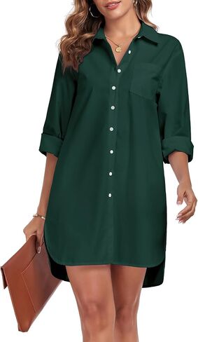 Women's Button Down Shirt Dress with Pockets Oversize Collared Long Sleeve High Low Tunic Dresses Blouse in Saudi Arabia