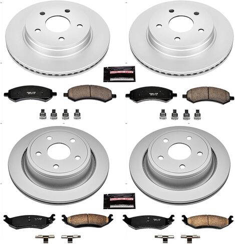 Power Stop CRK2164 Front and Rear Coated Brake Rotors and Ceramic Brake Pad Kit For 2007-2009 Chrysler Aspen Dodge Durango | 2006-2018 Dodge Ram 1500 | 2019-2022 Ram 1500 Classic in Saudi Arabia