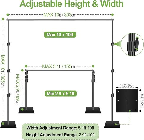 FUDESY Heavy Duty Backdrop Stand, 8.5x10ft Adjustable Photo Background Stand Support System Kit with Steel Base, Pipe and Drape Photography Backdrop Stand Kit for Parties Wedding Birthday in Kuwait