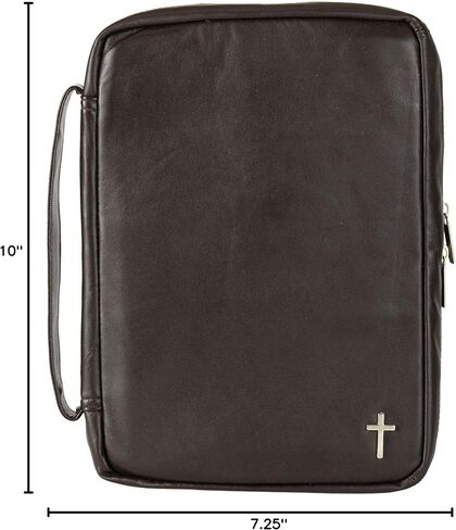 Dicksons Natural Brown Genuine Leather Zippered Bible Cover with Silver-Tone Cross Accent and Carrying Handle, Large Print in Saudi Arabia