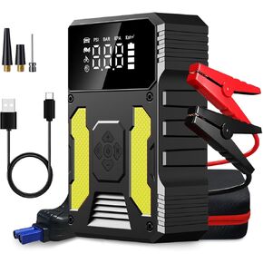 Portable Car Jump Starter with Air Compressor, 3000A Battery Booster (8L Gas/6.5L Diesel Engine) with 150PSI Digital Tire Inflator, 12V Jump Box Car Battery Jumper Starter with LCD Display, LED Light