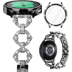 JOYOZY Bands Compatible with Samsung Galaxy Watch 4 40mm 44mm with Screen Protector Case,20mm Quick Release Watch Band Stainless Steel Strap & Diamond Bezel Case Cover for Galaxy Watch 4