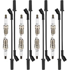 BDFHYK 41-962 Spark Plugs & 9748HH, 9748EE, 9748GG Spark Plug Wires, High performance Spark Plug Wire Set Compatible With Cadillac Chevy GMC Hummer