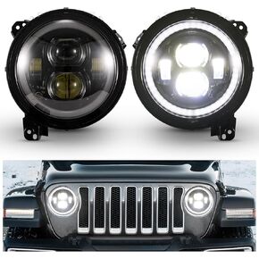 مصابيح أمامية LED مستديرة 9 بوصة من Kiwi Master Halo DRL لسيارة Jeep Gladiator JT 2018-2024 Jeep Wrangler JL/4xe ملحقات المصباح الأمامي مع أضواء الجري النهارية in Kuwait