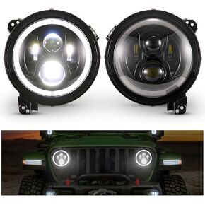 Kiwi Master 9 Inch Round LED Headlights Halo DRL for Jeep Gladiator JT 2018-2024 Jeep Wrangler JL/4xe Accessories Headlight with Daytime Running Lights