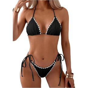 GORGLITTER Women's String Thong Bikini Set Triangle High Cut Swimsuits