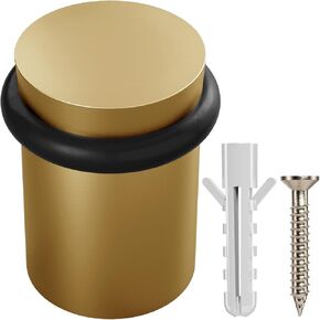 NYCO - Floor Door Stopper 1.5" Satin Brass Door Stop - Classy Solid Steel Modern Heavy Duty Door Stoppers - Floor Mount Anchor Screw - Wall Protector for Commercial Door, Home Doorstop, Interior