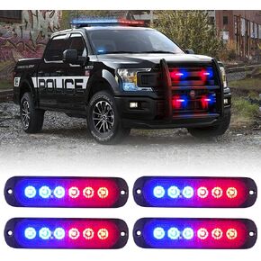 Xprite 4pcs LED Emergency Strobe Lights, Amber 6- LED Surface Mount Flashing Strobe Lights, Sync Feature Ultra Slim Grill Lights for Off-Road Vehicles ATV SUV Trucks Cars