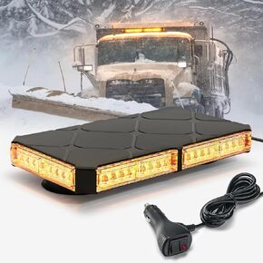 12 Inch Roof Top Beacon Emergency Strobe Lights w/Magnetic Base, Mini LED Warning Traffic Hazard Caution Light Bar for Construction Work Trucks Towing Vehicles Snow Plow (Amber/White)